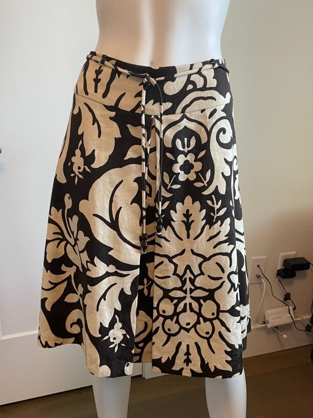 J. P. & Mattie IRON 230 Single Pleat Floral Cotton A-Line Skirt Brown Cream Sz M